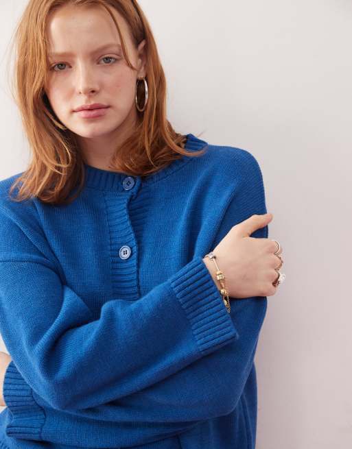 Reclaimed Vintage - Koboltblå og strikket cardigan med afslappet firkantet pasform