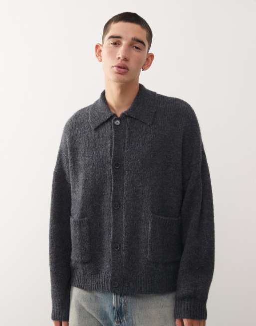 Reclaimed Vintage - Koksgrå cardigan i strik med krave