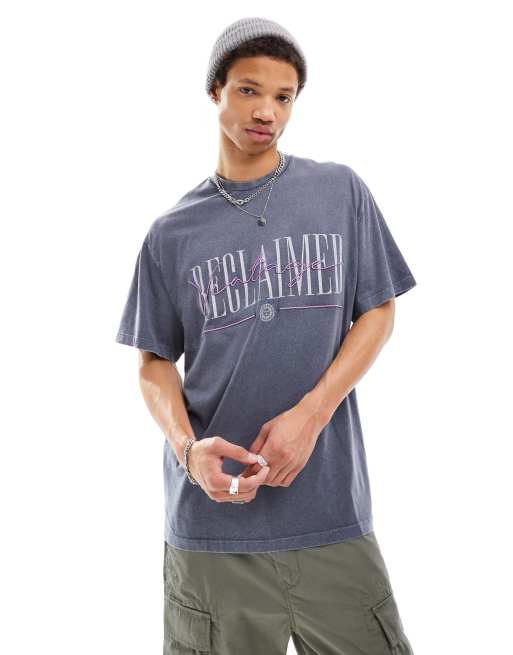 Reclaimed Vintage - Koksgrå, forvasket og oversized T-shirt med logo