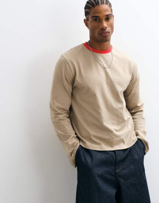 Reclaimed Vintage kontrast ringer langærmet T-shirt i khaki, 1 af 5