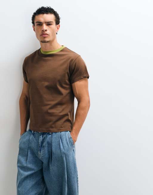 Reclaimed Vintage kontrastowy T-shirt ringer w brązie
