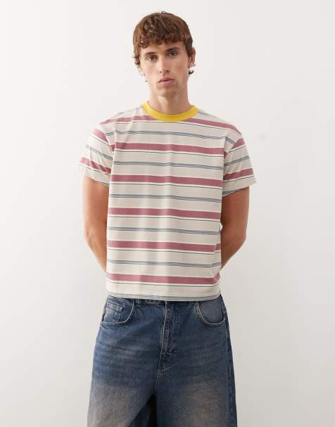 Reclaimed Vintage – Kort, boxig t-shirt med blandade ränder och kantband - view 1