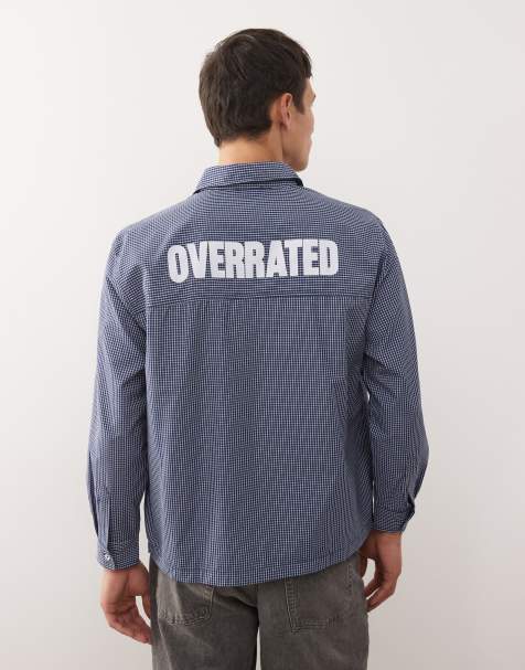 Reclaimed Vintage boxy crop shirt with back print in blue and white check