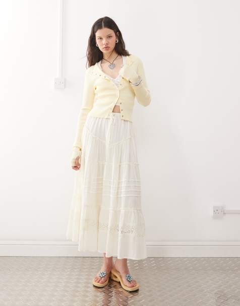 Reclaimed Vintage western midi skirt with tiers in anitque white