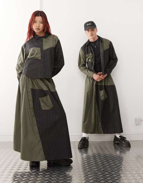 Reclaimed Vintage – Kritstrecksrandig, blockfärgad, kort nylonskjorta i unisex-modell - view 1