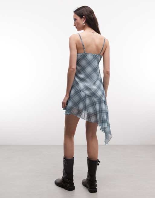 Reclaimed Vintage krøllet chiffon asymmetrisk cami-kjole i tern, 4 af 4