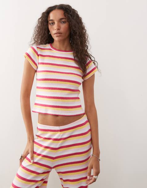 Reclaimed Vintage stripe baby tee co-ord in multi stripe