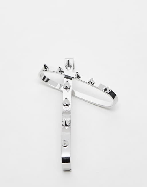 Reclaimed Vintage - Kruisvormige oorcuff met spikes in rhodium