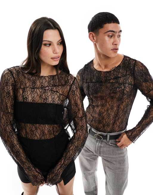 Reclaimed Vintage - Krympet og langærmet unisex-top med synlige syninger i sort