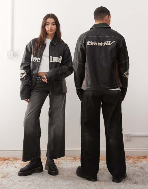 Reclaimed Vintage – Kurtka motocyklowa unisex z imitacji skóry w kolorach czarnym i brązowym