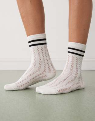 Reclaimed Vintage Lace Ankle Socks With Sporty Stripe In White