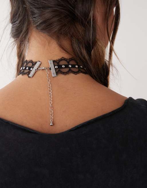Reclaimed Vintage lace choker necklace in black ASOS