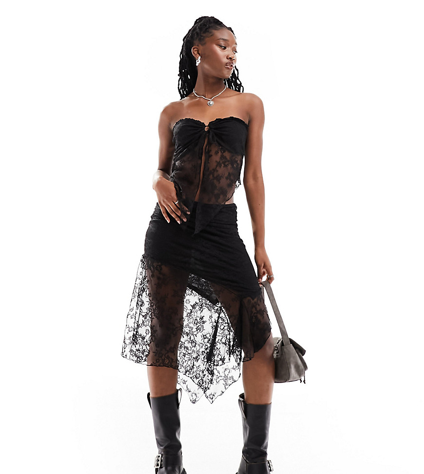 Reclaimed Vintage lace hanky skirt in black co ord