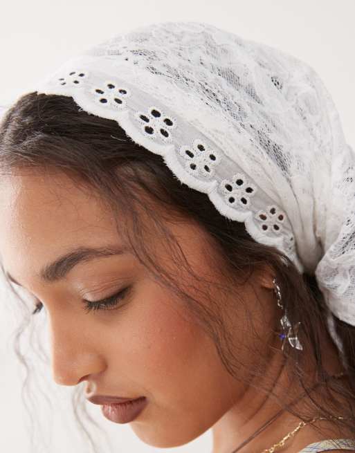 Reclaimed Vintage lace headscarf in ivory