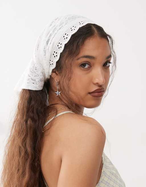 Reclaimed Vintage lace headscarf in ivory