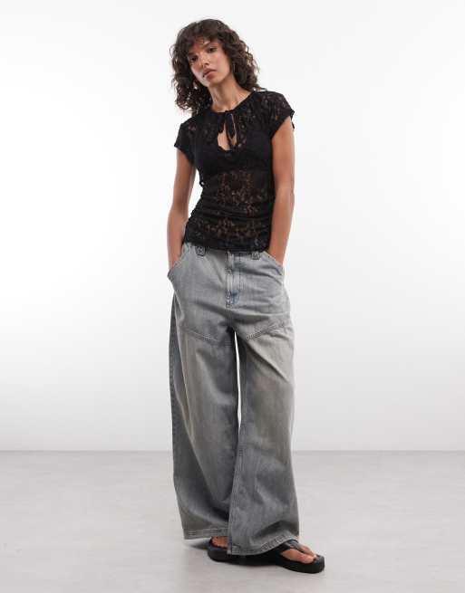 Reclaimed Vintage lace keyhole front top in black, 4 of 4