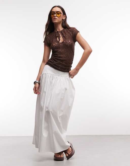 Reclaimed vintage lace keyhole front top in brown, 2 of 4