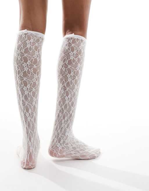 knee high lace socks || powder pink