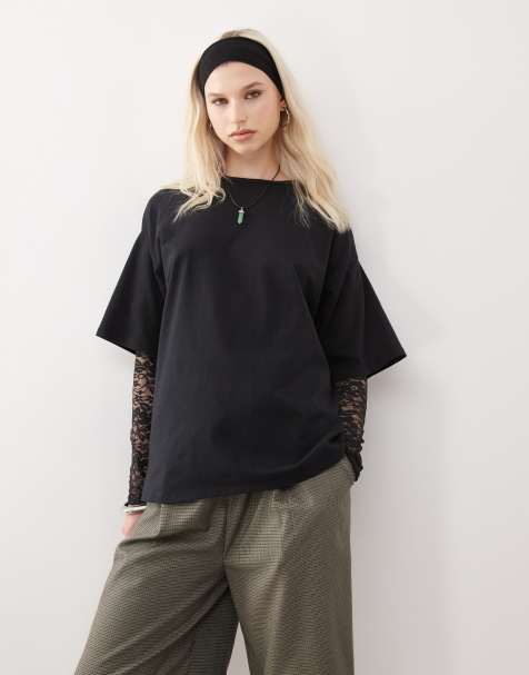 Reclaimed Vintage lace layer t-shirt in black - view 1