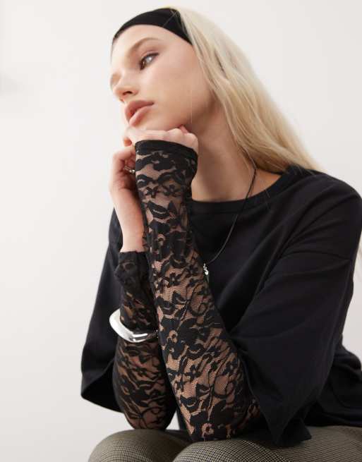 Reclaimed Vintage lace layer t-shirt in black, 3 of 4