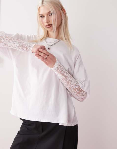 Reclaimed Vintage lace layer T-shirt in white - view 1
