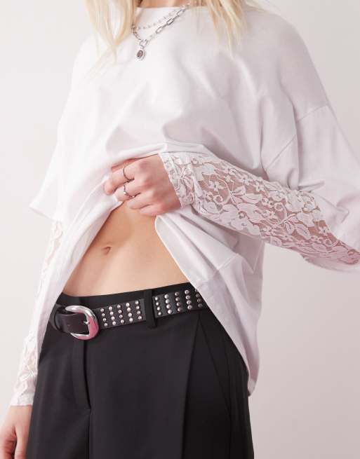 Reclaimed Vintage lace layer t-shirt in white , 2 of 4