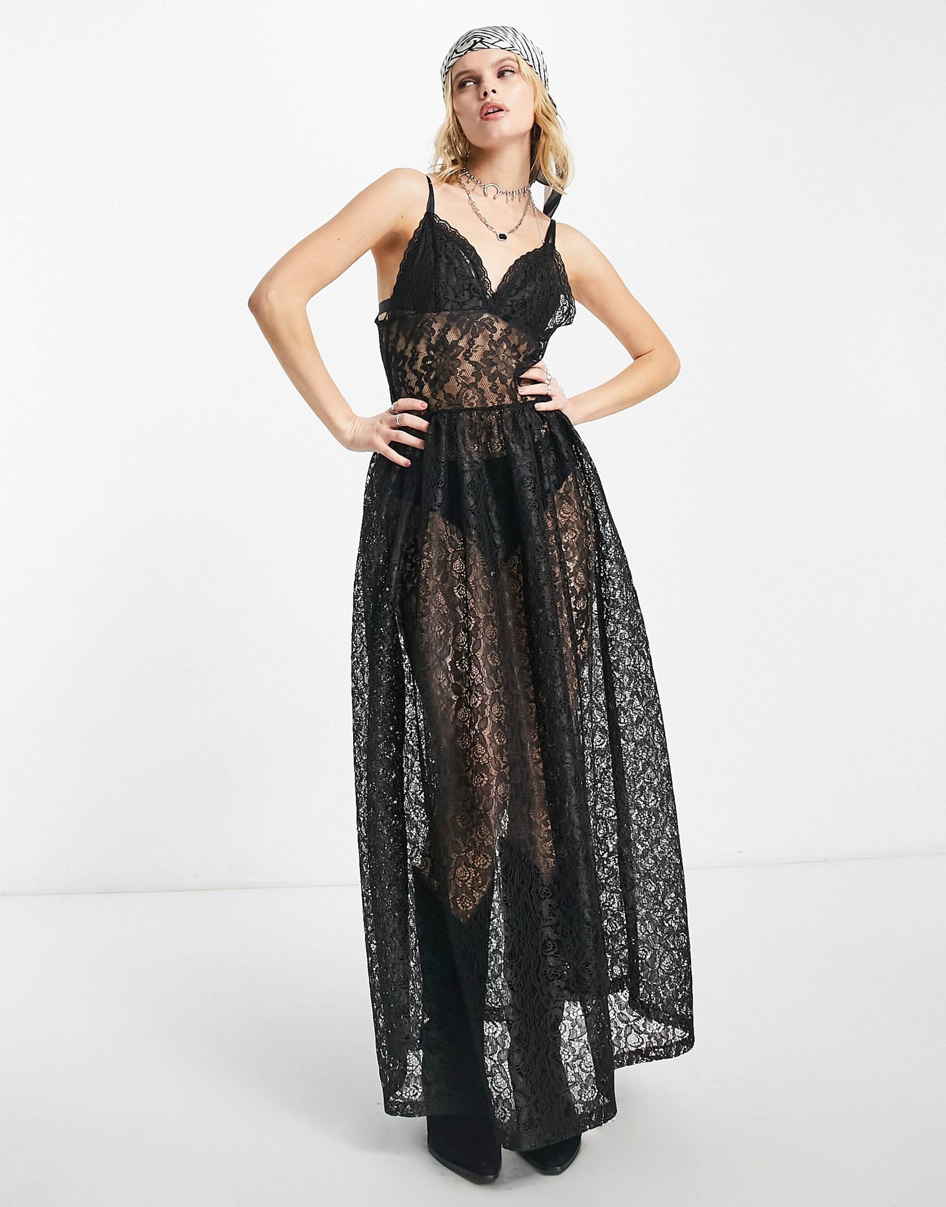 Reclaimed Vintage lace maxi dress in black