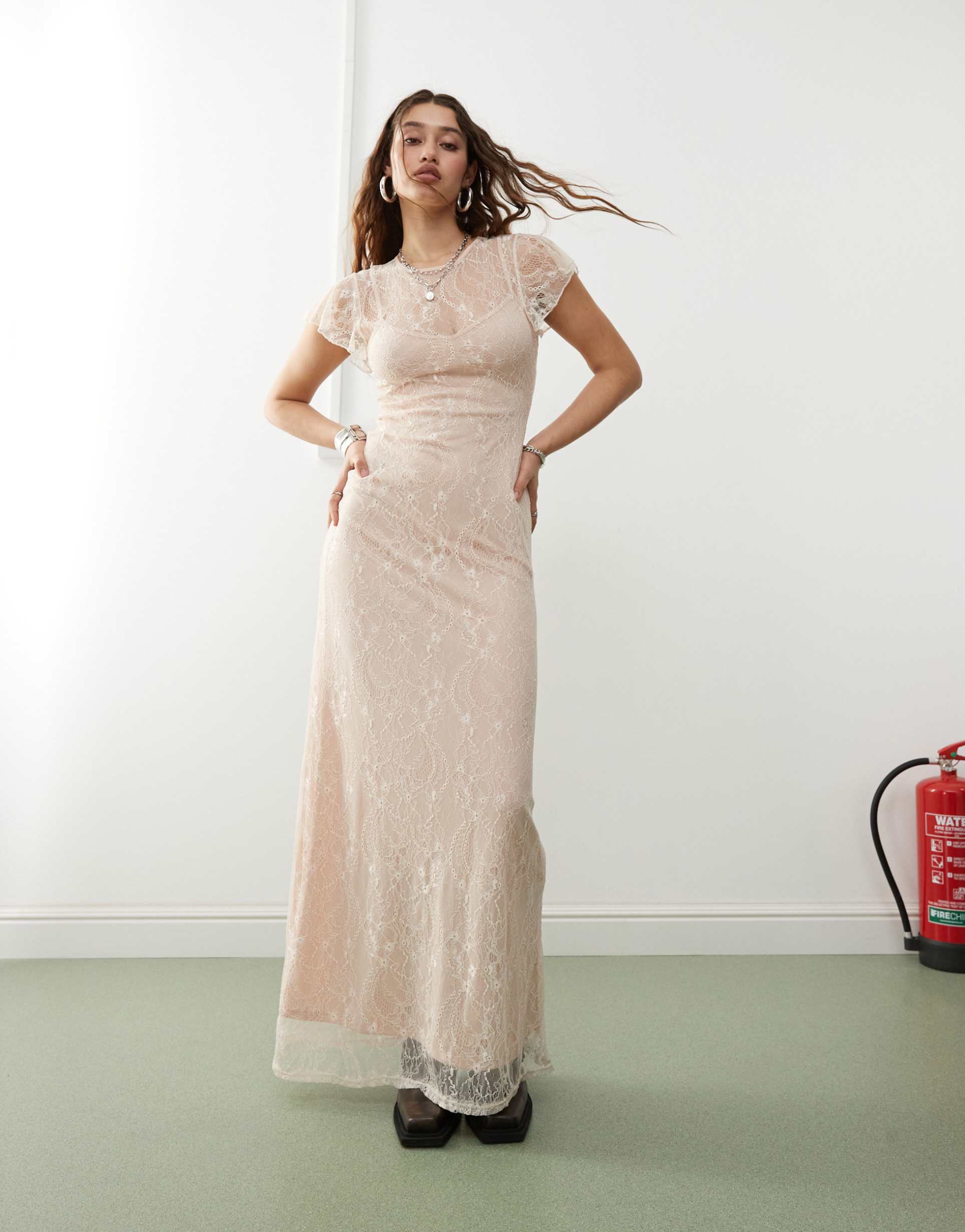 reclaimed vintage lace maxi dress in champagne