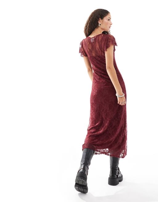 Forever and always burgundy lace maxi dress shop