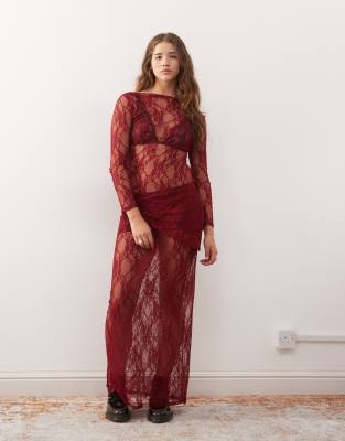 Reclaimed Vintage Lace Maxi Skirt Co-ord In Red