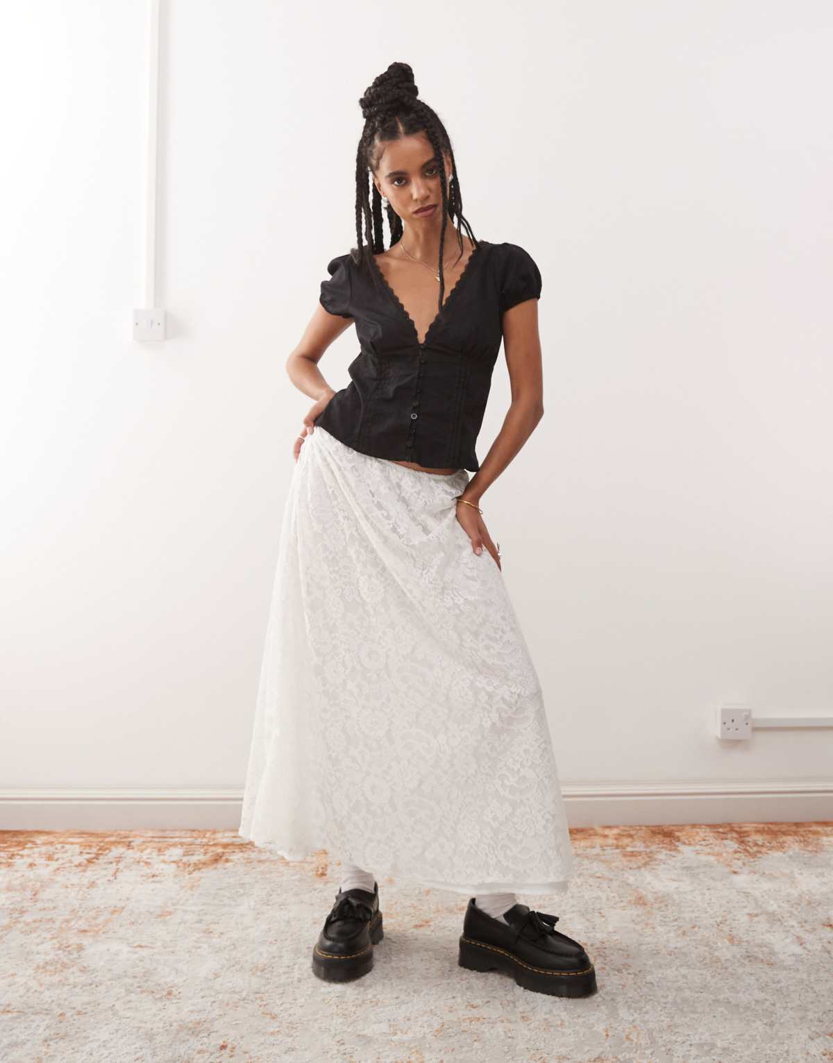 Reclaimed Vintage lace maxi skirt with lining in ivory