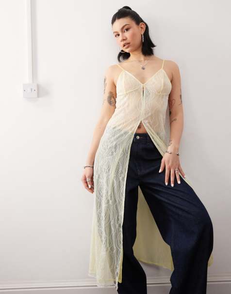 Reclaimed Vintage lace mesh maxi layering dress in yellow - view 1