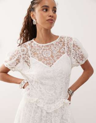 Reclaimed Vintage Lace Midi Dress With Frills-white In White