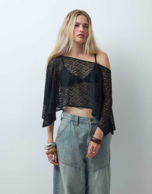 Reclaimed Vintage lace poncho top in black, 1 of 4