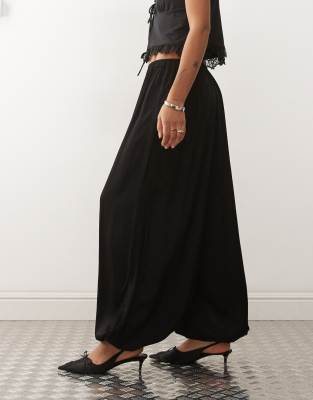 Reclaimed Vintage Lace Side Trim Satin Balloon Pants In Black