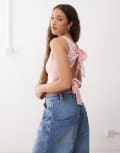 [Reclaimed Vintage] Reclaimed Vintage lace tie back tank top in pink S Pink