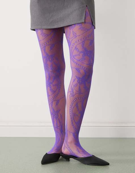 Reclaimed Vintage lace tights in purple - view 1