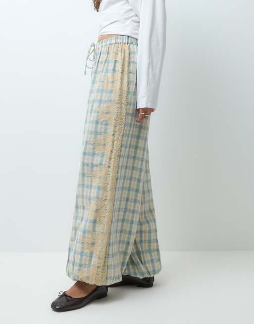 Reclaimed Vintage lace trim balloon trouser in blue check, 2 of 5