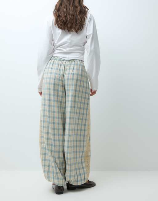 Reclaimed Vintage lace trim balloon trouser in blue check, 3 of 5