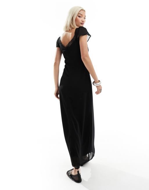 Reclaimed Vintage lace trim midi dress in black | ASOS