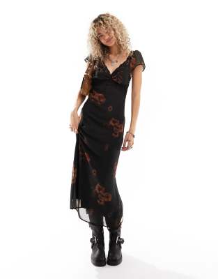 Reclaimed Vintage lace trim midi dress in floral print