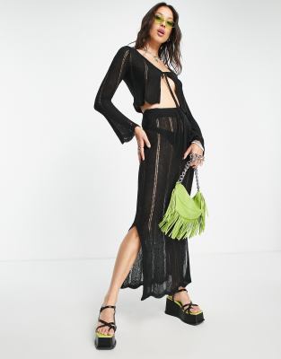 Reclaimed Vintage laddered knit maxi skirt co-ord in black - ASOS Price Checker