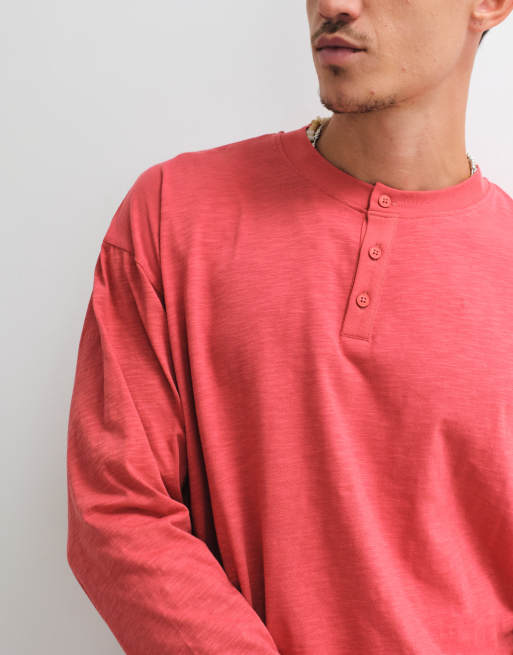 Reclaimed Vintage Langarm-Slub-Jersey-Henley-T-Shirt in Rot, 2 von 10
