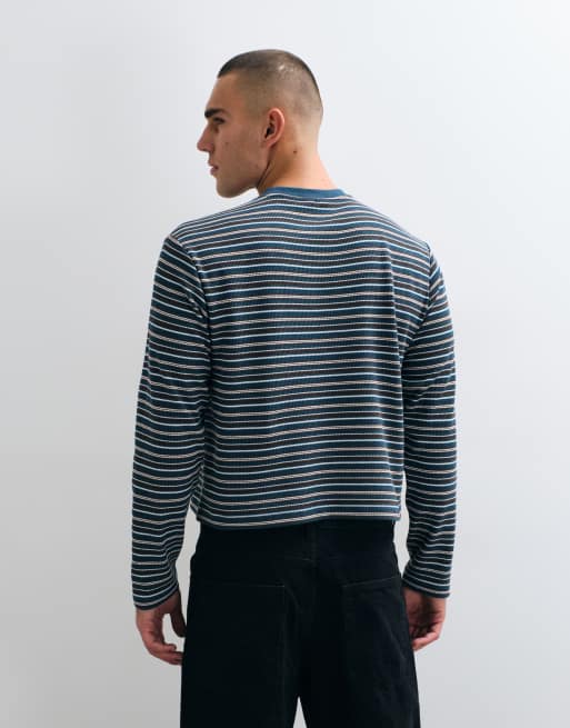 Reclaimed Vintage långärmad waffle-t-shirt i teal-randig, 5 av 5