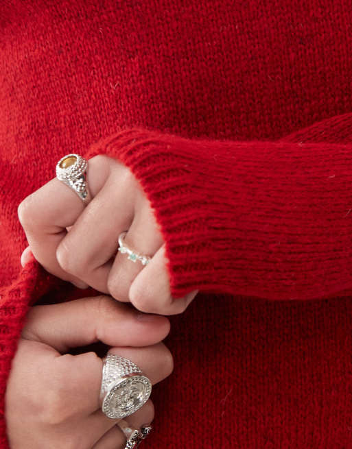 Reclaimed Vintage – Langärmliger Strickpullover in Kirschrot mit Rundhalsausschnitt, 3 von 4