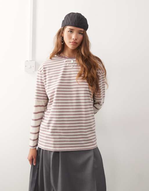 Reclaimed Vintage – Langärmliges, doppellagiges Oversize-T-Shirt mit Streifenmix