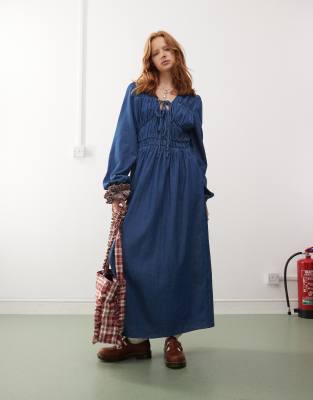 Reclaimed Vintage - Langärmliges Maxi-Jeanskleid-Blau