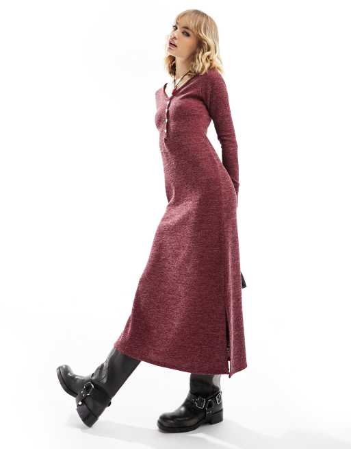 Reclaimed Vintage – Langärmliges Maxikleid in Rot