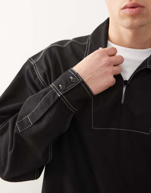 Reclaimed Vintage – Langärmliges Schlupfhemd in Schwarz mit Kontrastnaht, 5 von 5