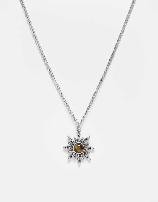 Reclaimed Vintage – Lange Kette mit Sonnenanhänger im Grunge-Look, unisex